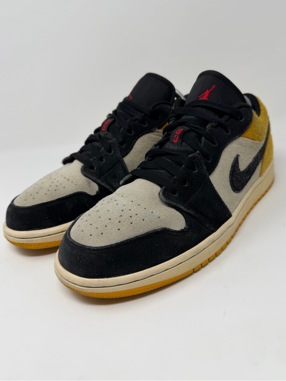 Men’s Jordan 1 Low Top Sneakers - Black, Gray & Mustard Sz. 9